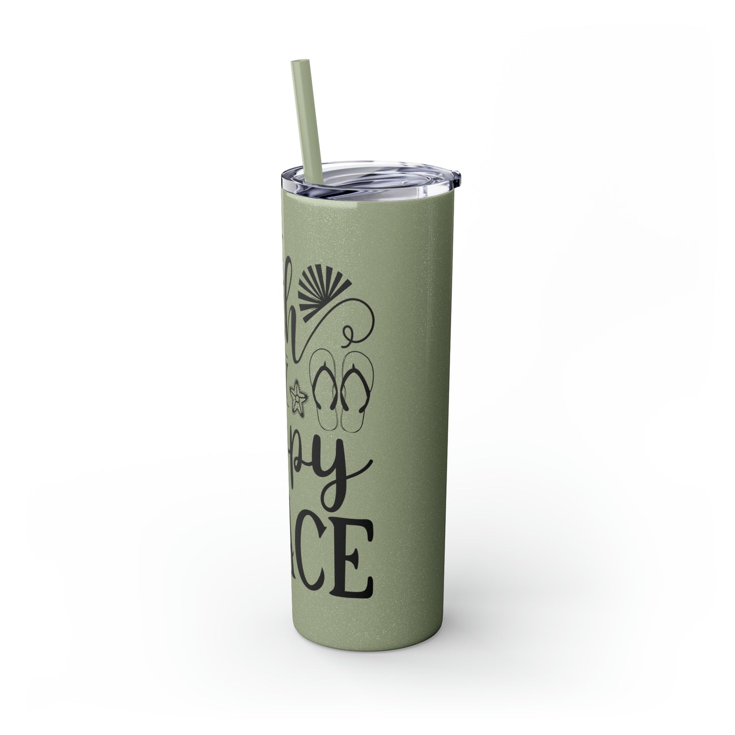 The beach is my happy place-Skinny Tumbler with Straw, 20oz