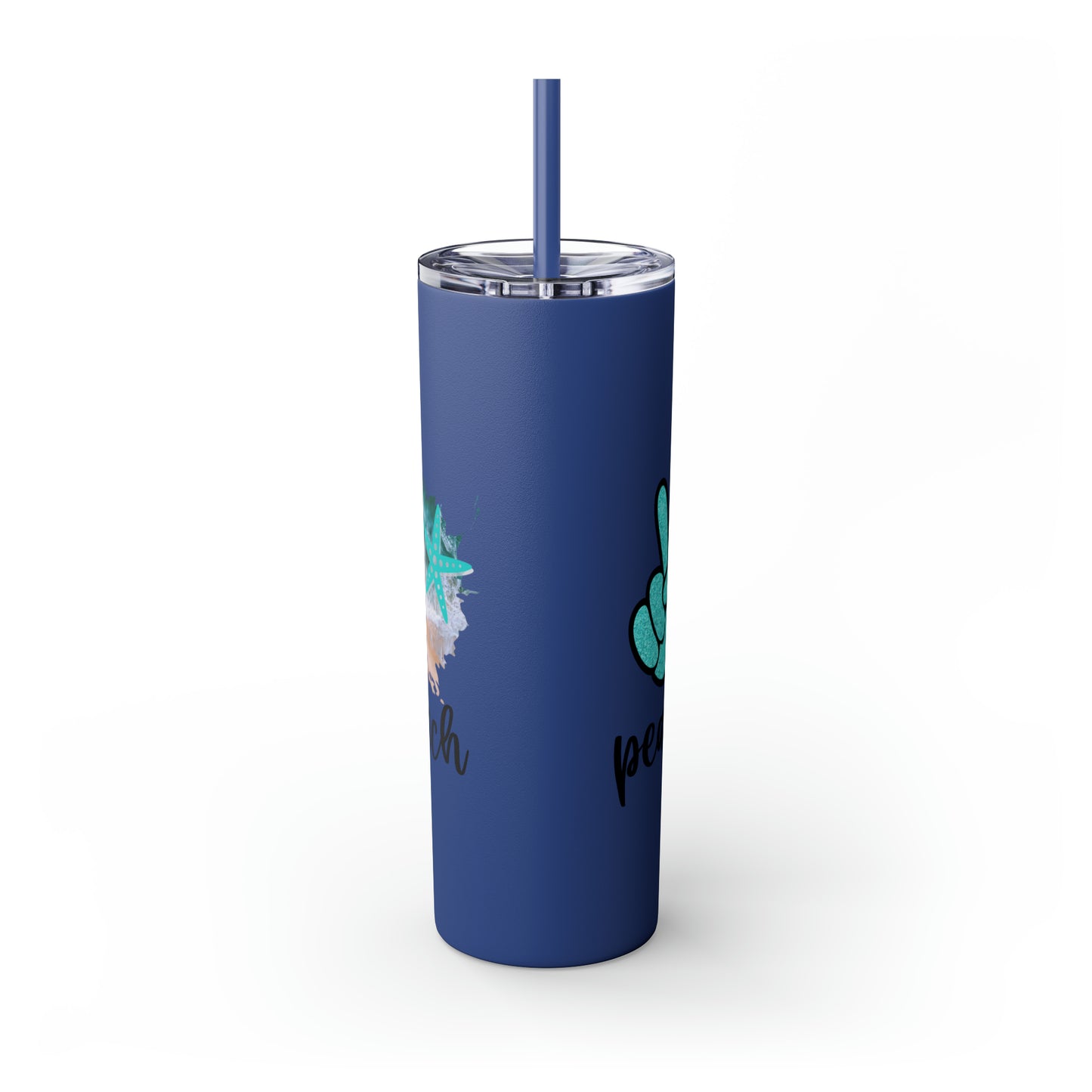 Peace love beach- Skinny Tumbler with Straw, 20oz