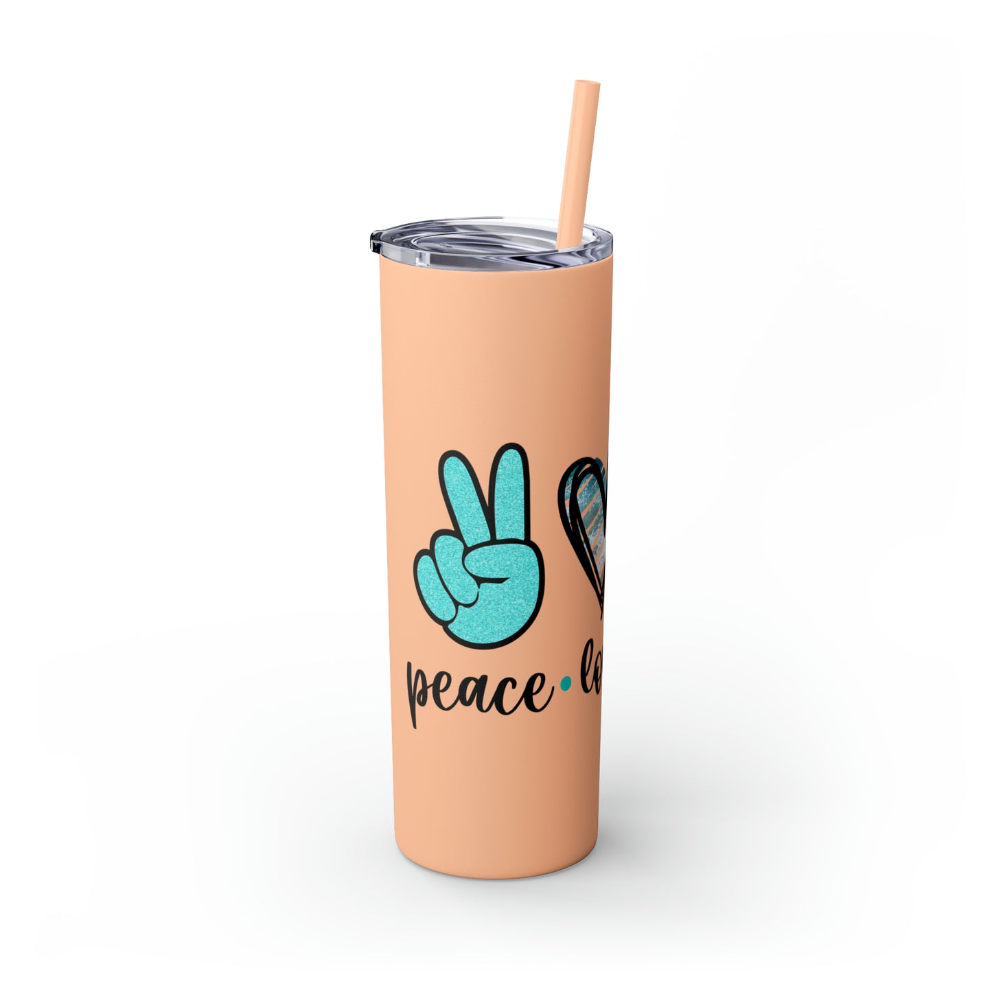 Peace love beach- Skinny Tumbler with Straw, 20oz