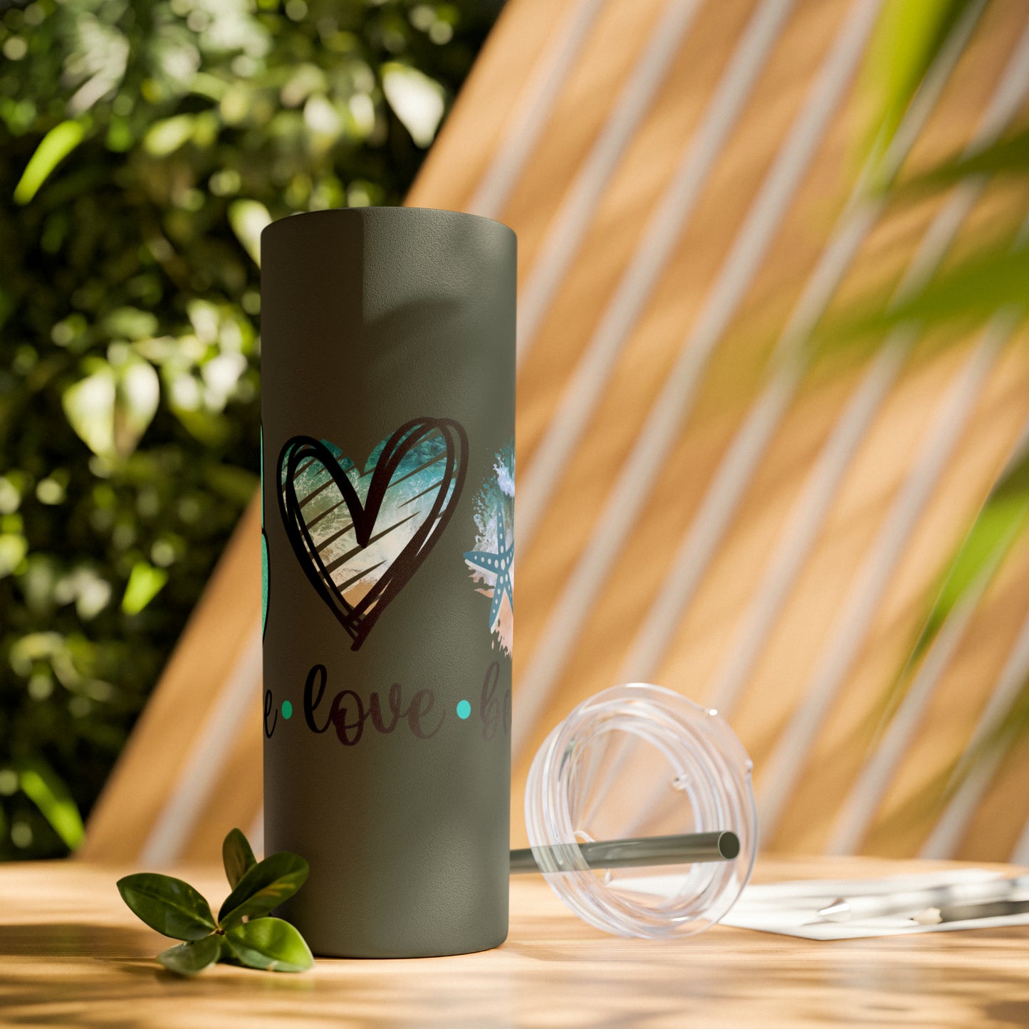 Peace love beach- Skinny Tumbler with Straw, 20oz