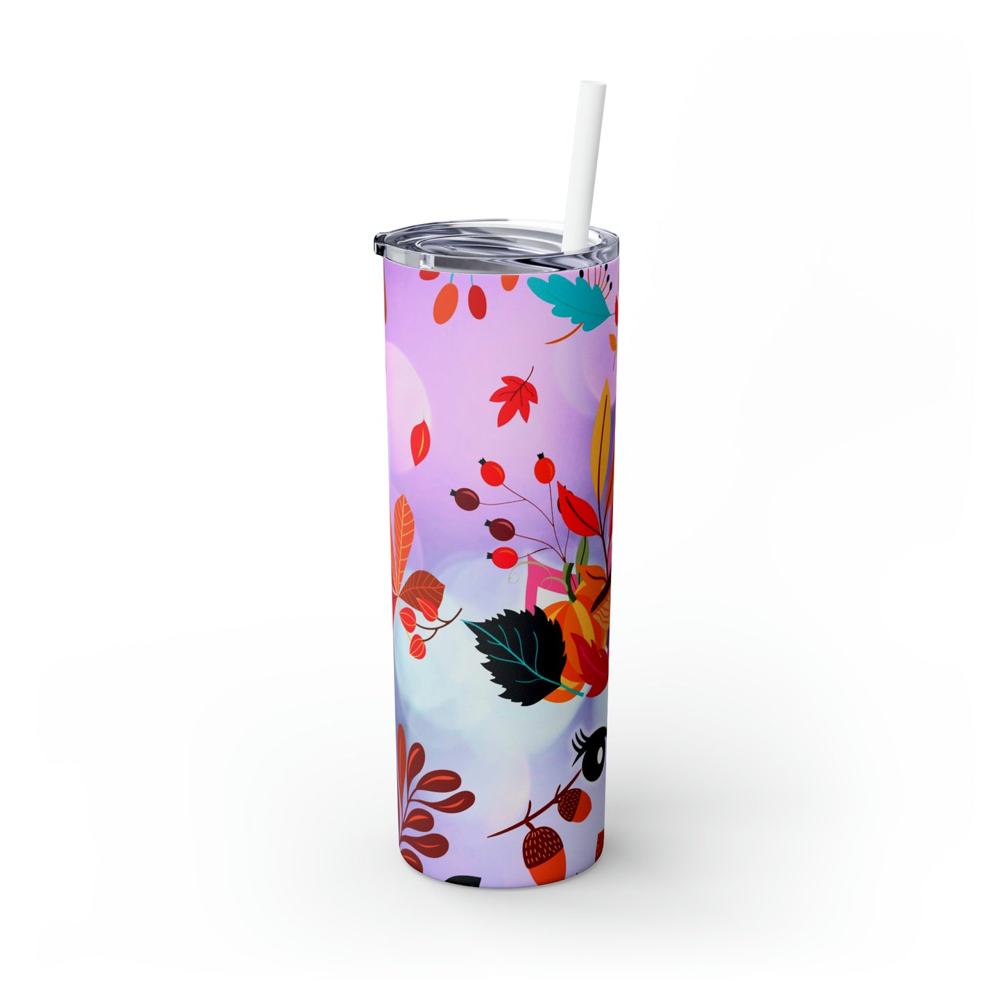 Purple Bright Eye Unicorn- Skinny Tumbler with Straw, 20oz