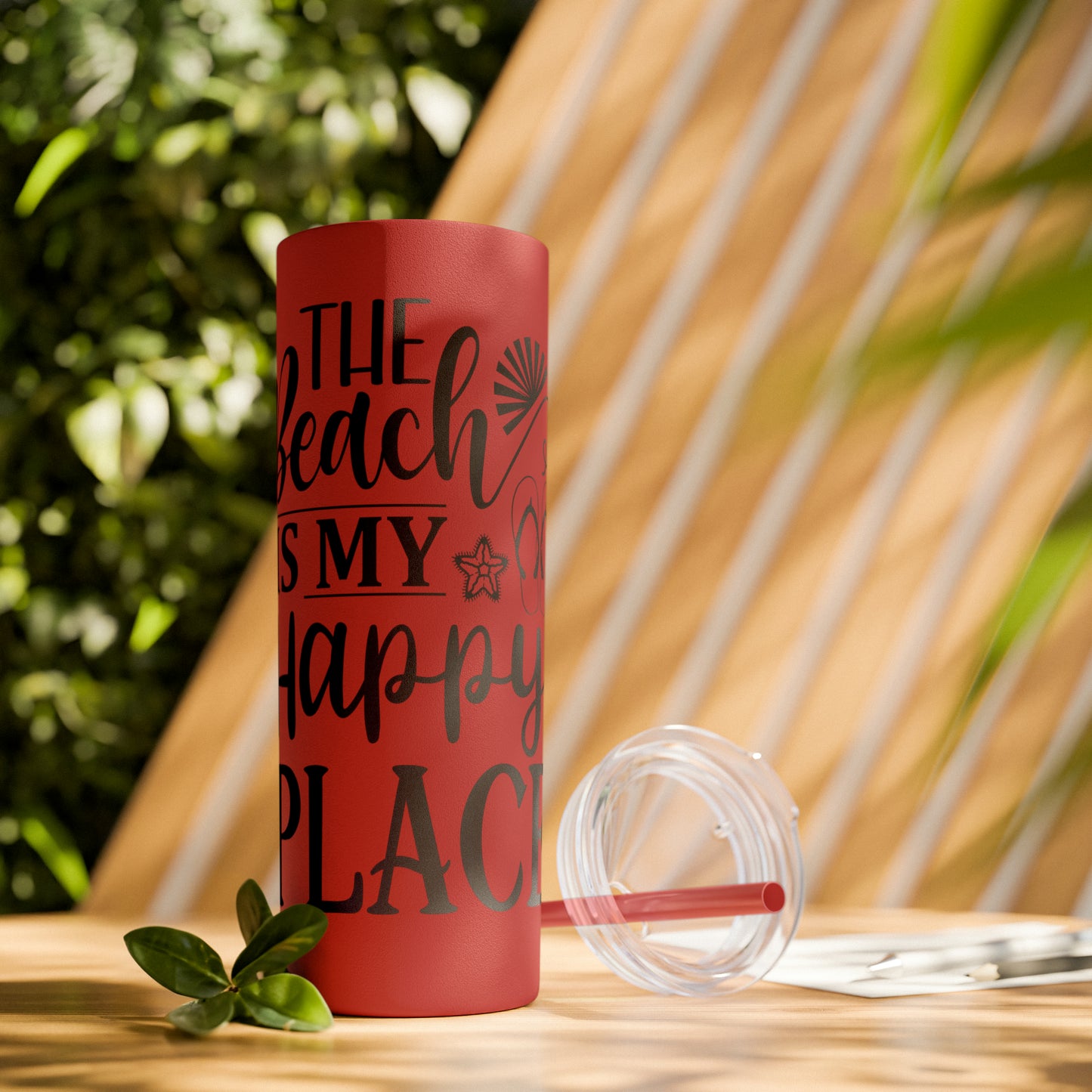 The beach is my happy place-Skinny Tumbler with Straw, 20oz