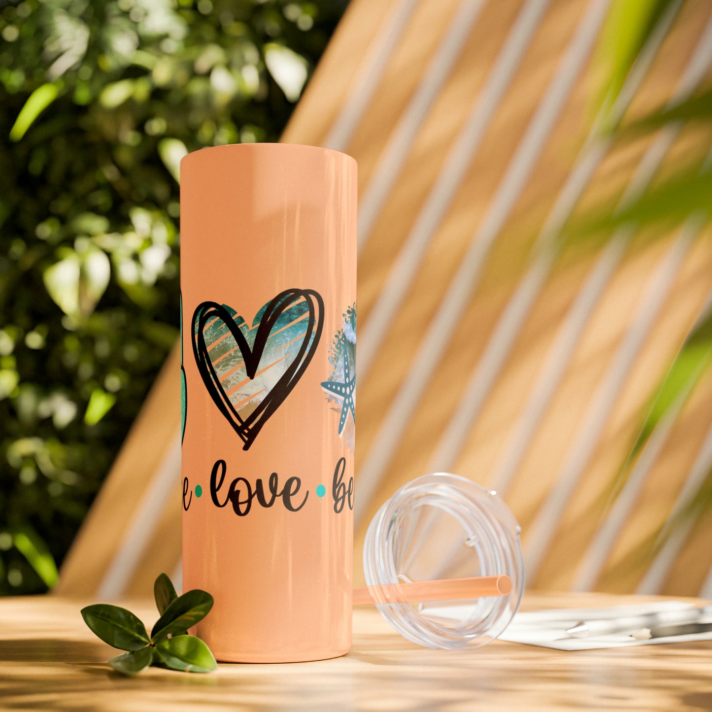 Peace love beach- Skinny Tumbler with Straw, 20oz