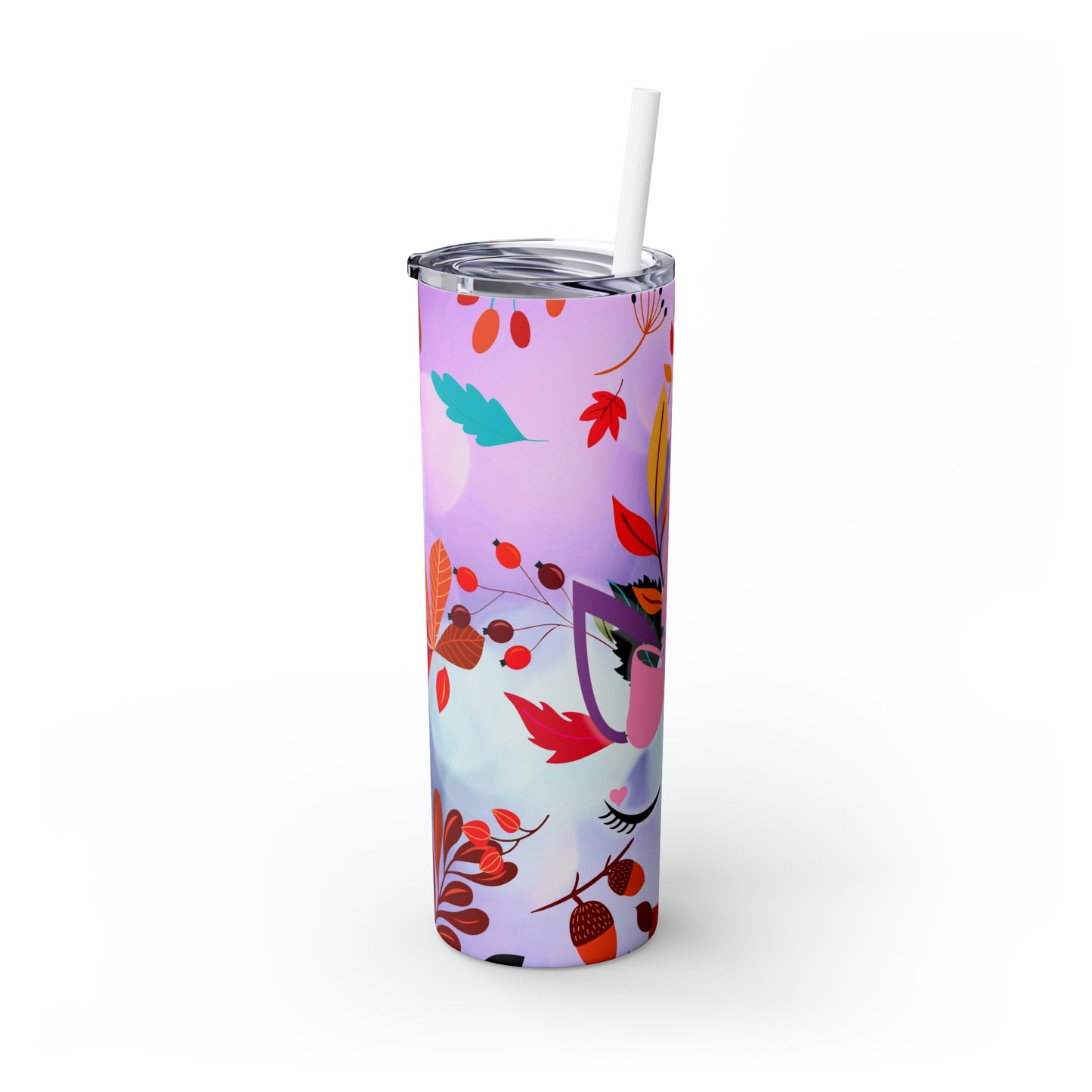 Purple Autumn Unicorn- Skinny Tumbler with Straw, 20oz