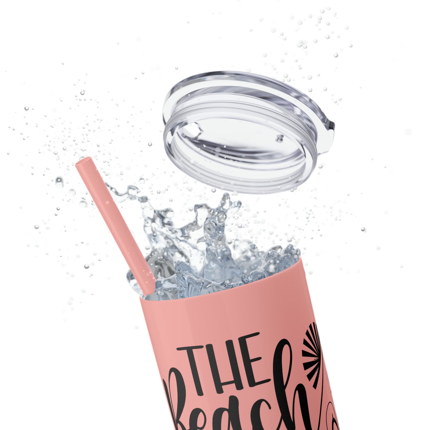 The beach is my happy place-Skinny Tumbler with Straw, 20oz