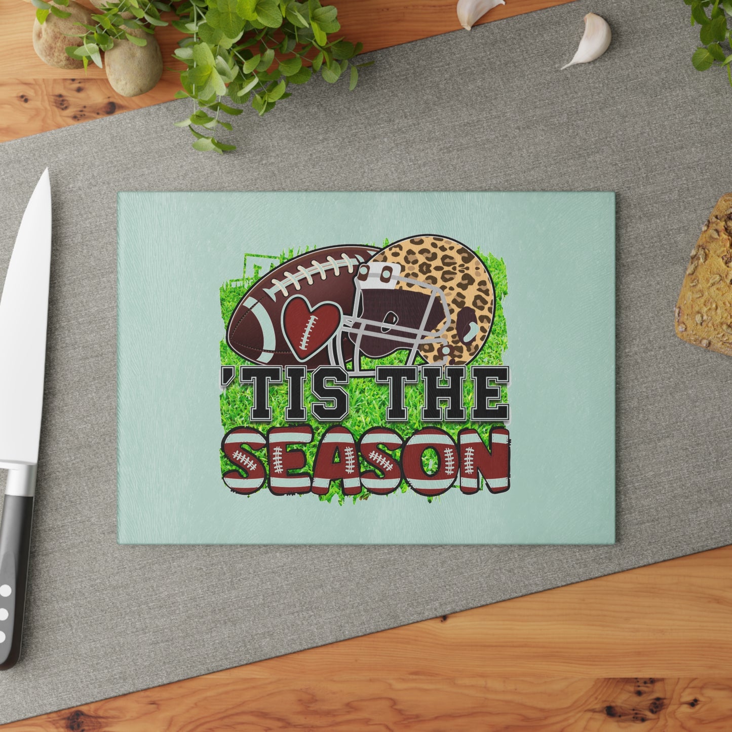 TIS THE SEASON-FOOTBALL-Glass Cutting Board