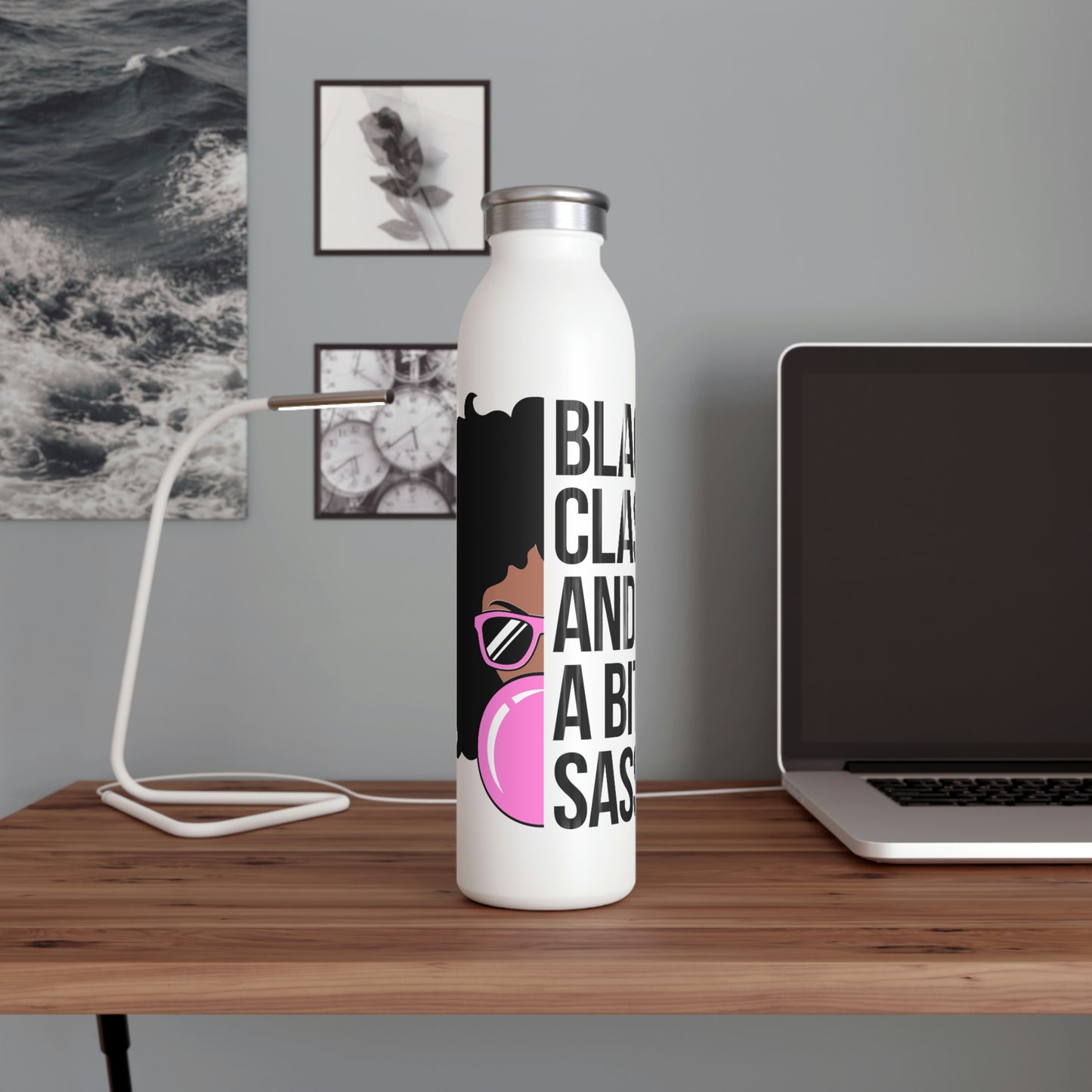 Black Sassy and Classy-Slim Water Bottle