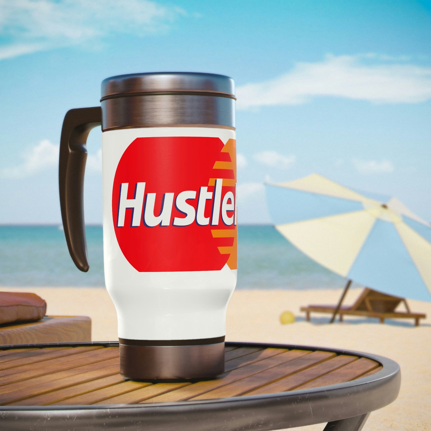 Hustle Hard- Stainless Steel Travel Mug with Handle, 14oz