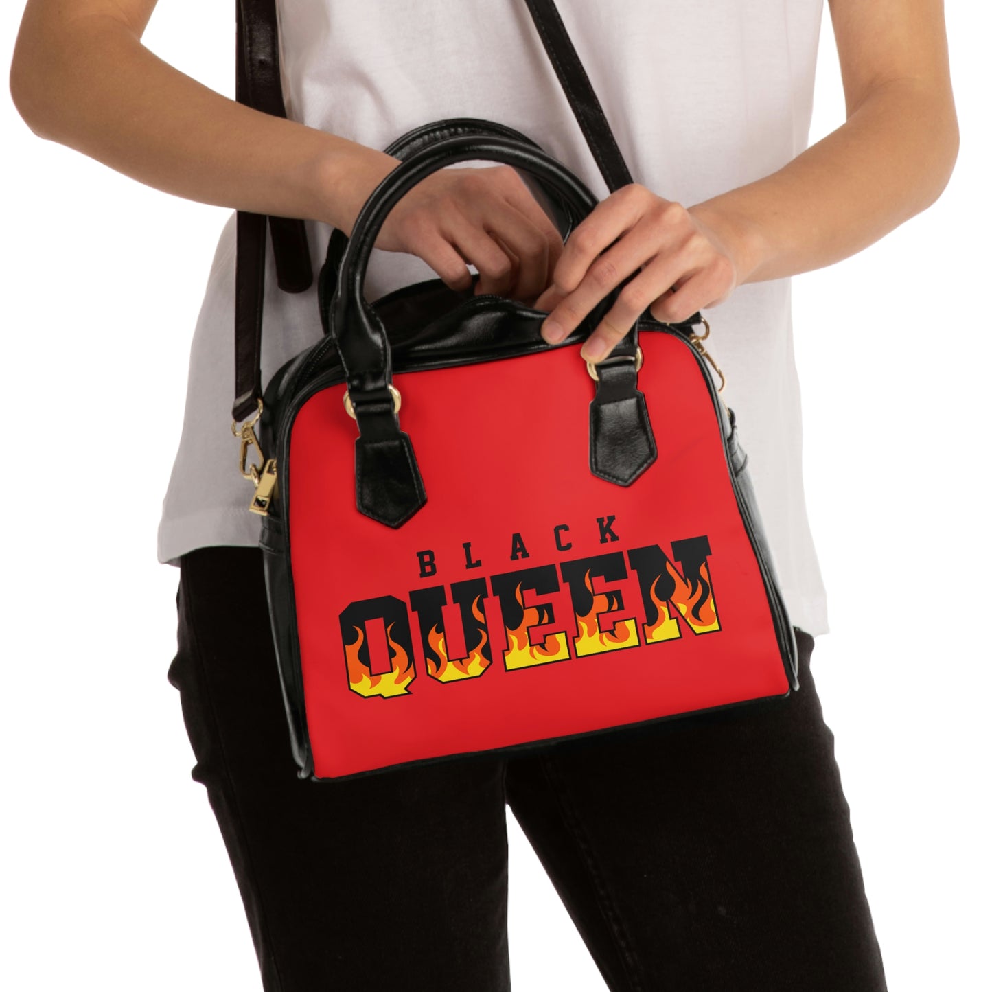 Black Queen - Flames-Shoulder Handbag