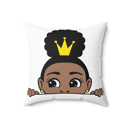 African American Girl Crown-Spun Polyester Square Pillow