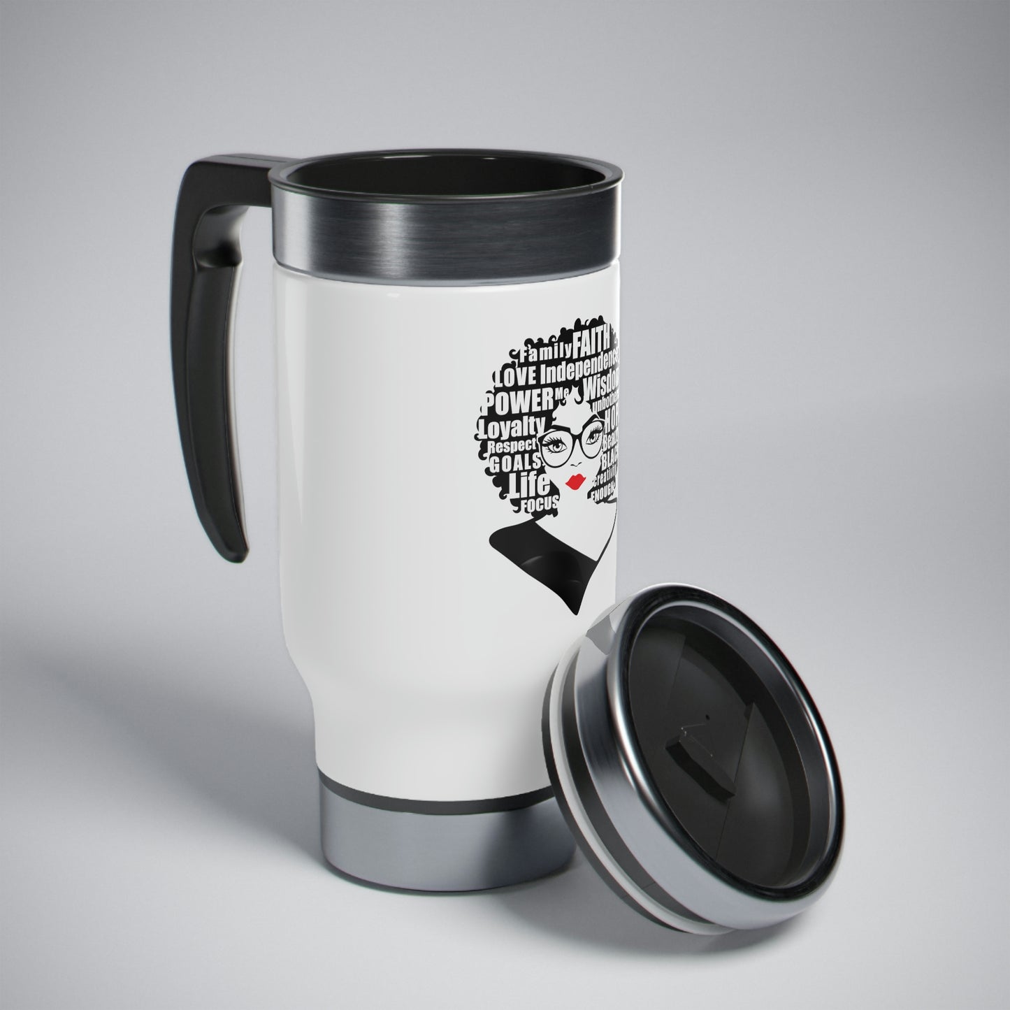 She is unique - Stainless Steel Travel Mug with Handle, 14oz