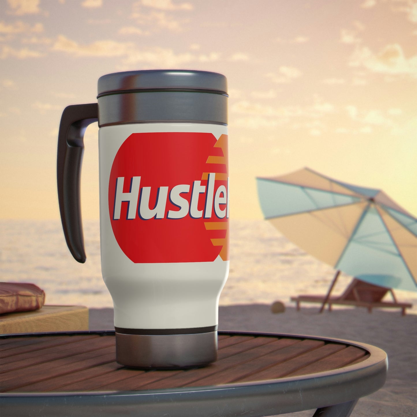 Hustle Hard- Stainless Steel Travel Mug with Handle, 14oz