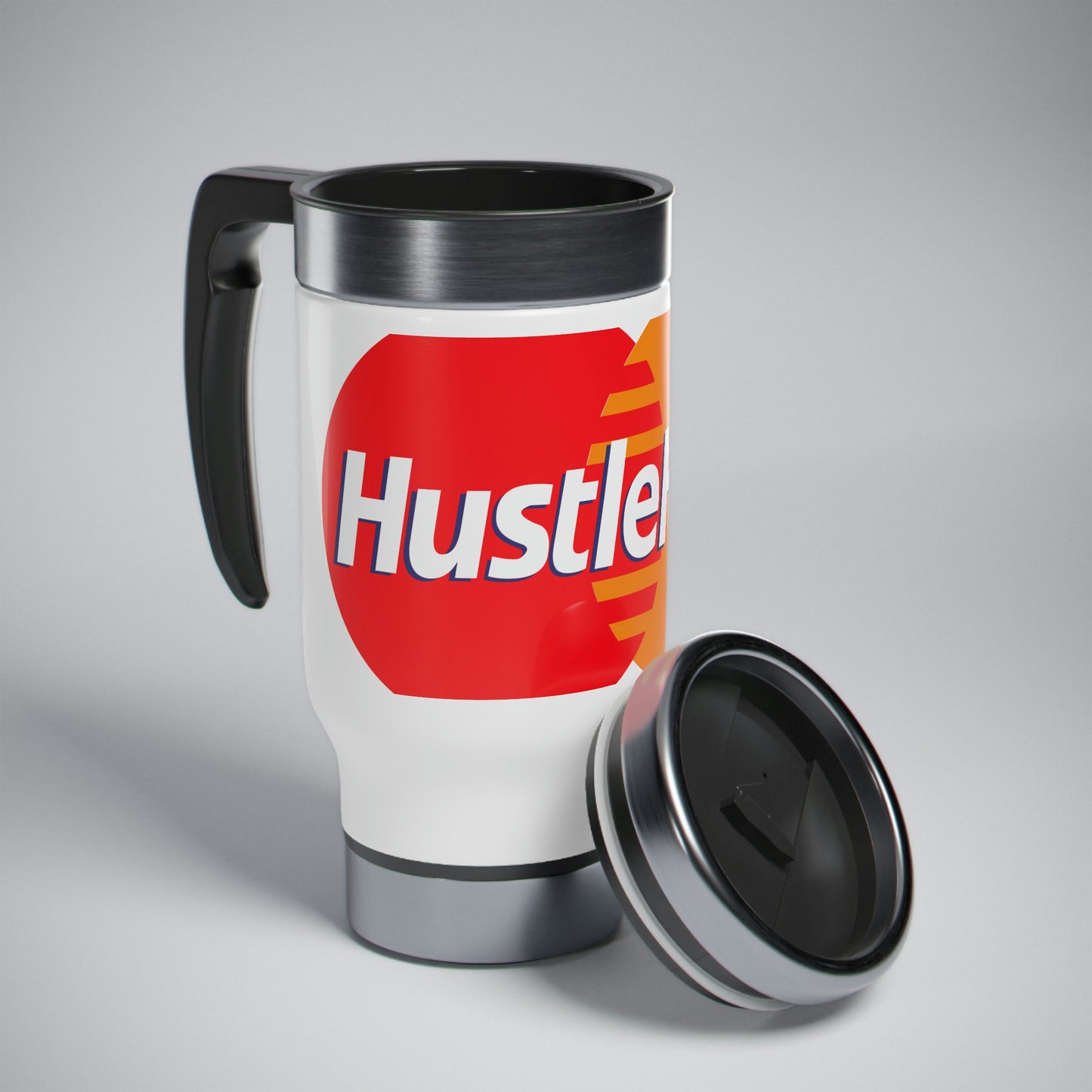 Hustle Hard- Stainless Steel Travel Mug with Handle, 14oz